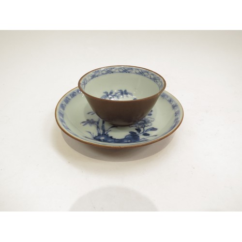 6705 - 'The Nanking Cargo'  blue and white teabowl and saucer, label to base, Christies 5246