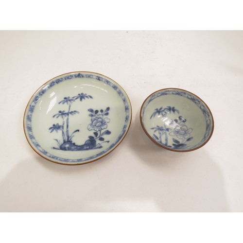 6705 - 'The Nanking Cargo'  blue and white teabowl and saucer, label to base, Christies 5246