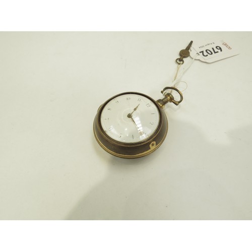 6702 - A Georgian pair cased hour repeating pocket watch with fusee movement striking on a bell. The case w... 