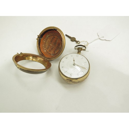 6702 - A Georgian pair cased hour repeating pocket watch with fusee movement striking on a bell. The case w... 