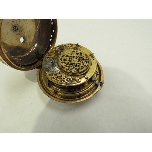 6702 - A Georgian pair cased hour repeating pocket watch with fusee movement striking on a bell. The case w... 