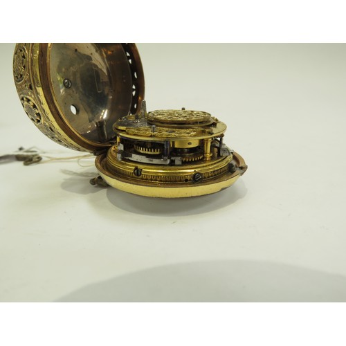 6702 - A Georgian pair cased hour repeating pocket watch with fusee movement striking on a bell. The case w... 