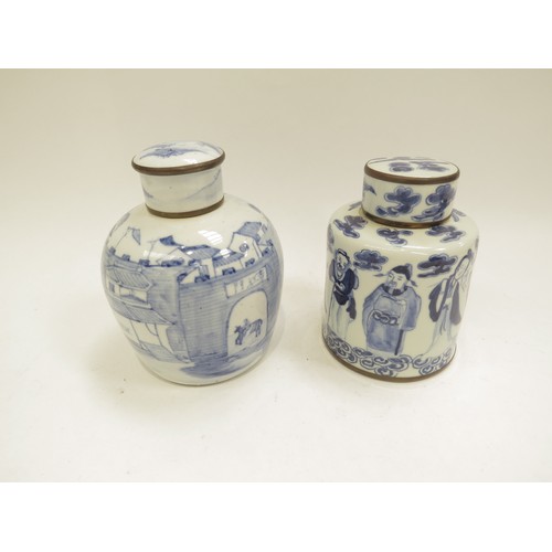 6700 - Two blue and white Oriental porcelain tea caddies, both with four character marks to base