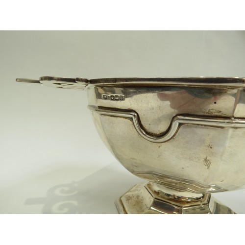 6691 - A Robert and Belk silver octagonal shape pedestal bowl with scroll handles, Sheffield, date letter r... 