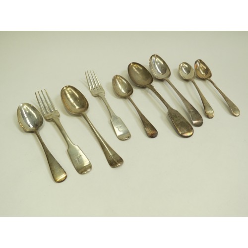 6687 - A quantity Georgian and Victorian table forks and spoons, various makers and dates (9) 450g