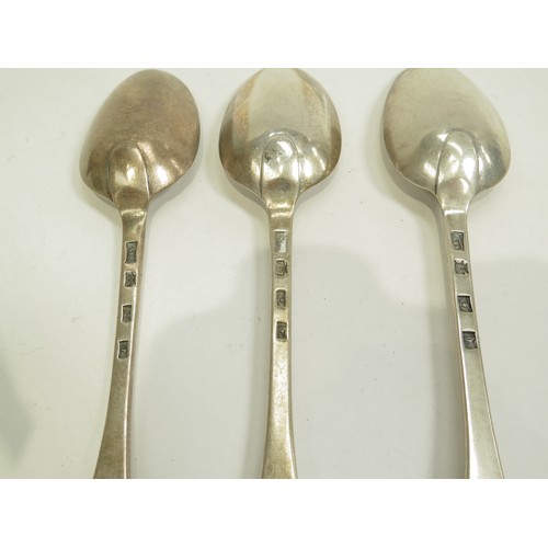 6681 - Three 18th Century silver tablespoons, makers mark ALT, Edinburgh 1763, with Elephant and Castle cre... 