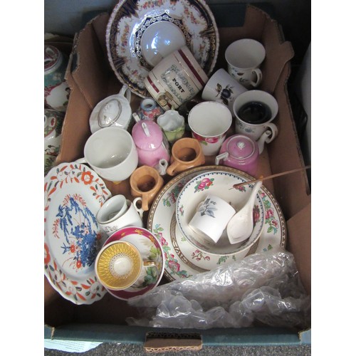 1480 - A box of miscellaneous ceramics to include Crown Staffordshire cabinet plate with cobalt-blue band a... 