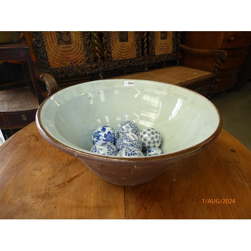 2002 - A glazed dairy proving bowl, 46cm diameter at the top