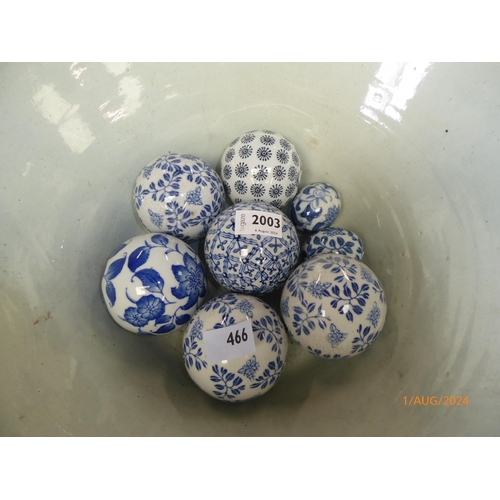 2003 - Six blue & white ceramic balls and two eggs