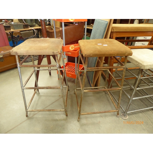 2015 - A pair of metal of gym horse stools with leather tops