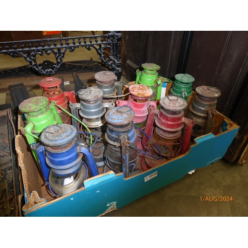 2038 - A box of colourful hurricane lanterns