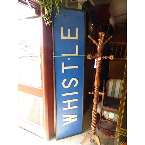 2115 - A railway signal box sign with iron lettering 'WHISTLE'