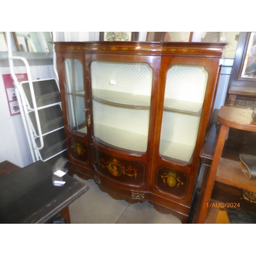 2132 - An Edwardian mahogany display cabinet with hand painted front