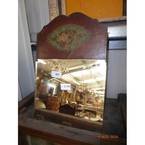 2144 - An easel back table mirror with painted leather top