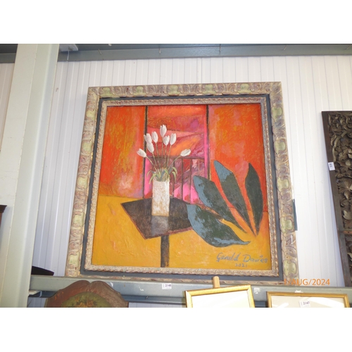 2148 - GERALD DAVIES 2021: A large framed oil on canvas of tulips, Norfolk artist