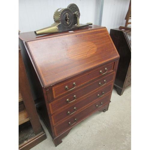 2163 - An Edwardian mahogany inlaid bureau, Waring label