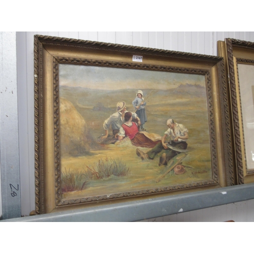 2167 - M HERBINIERE:  A late 19th Century gilt framed watercolour of hay workers