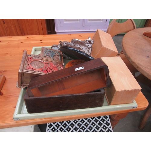 2313 - A wooden tray with various wood deco boxes