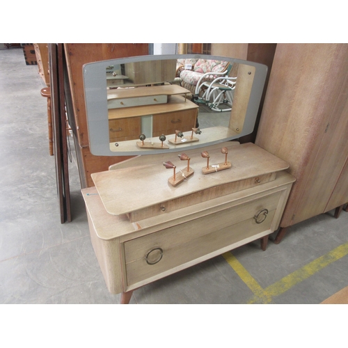 2339 - A mid century oak vener dressing chest with mirror and two wardrobes