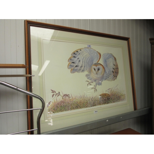 2413 - An owl print pencil signed by Warrick Higgs