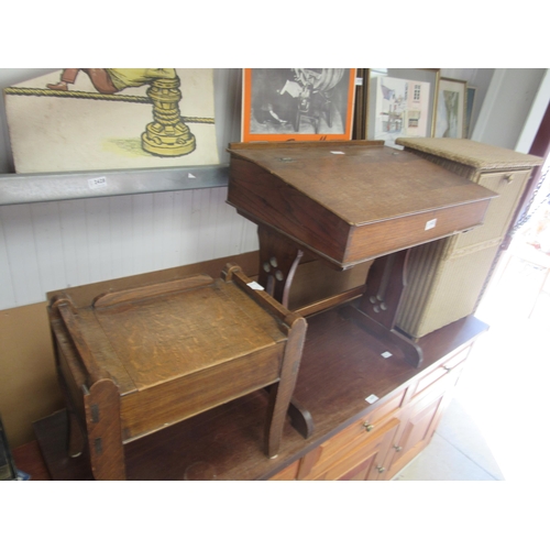 2425 - An oak childs desk and matching box stool