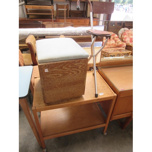 2450 - A mid century tea trolly, storage box and a stick seat