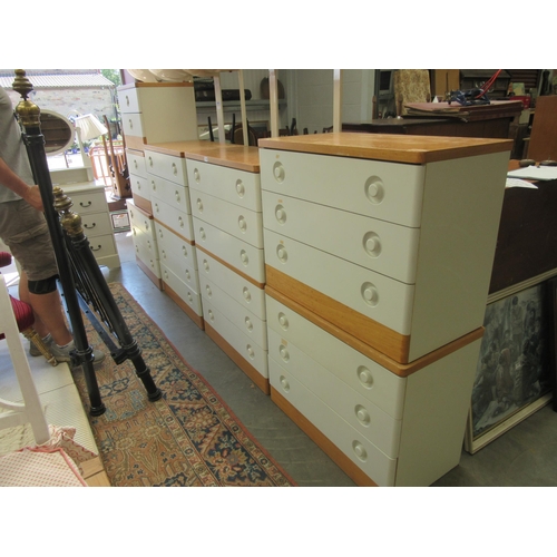 2462 - Seven white modern  oak topped chest of drawers