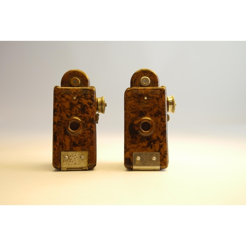 7015 - Two 1930's Coronet Midget Vintage 16mm Camera - Bakelite Brown