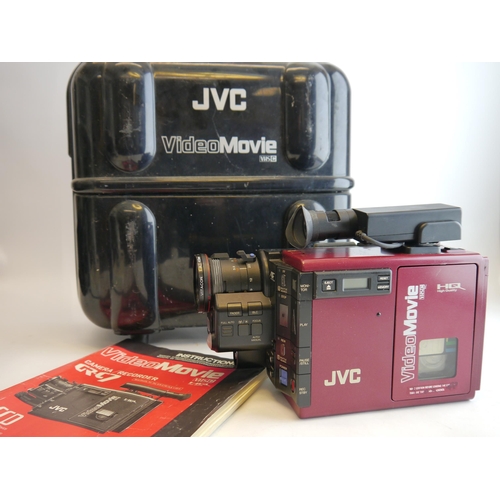 7098 - A Cased JVC HQ GR-C7E Video Movie VHS C Red Camcorder & accessories