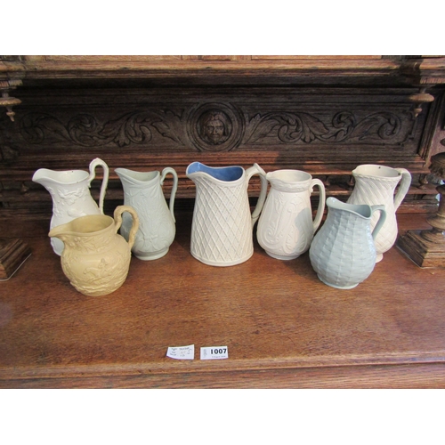 1008 - A quantity of Victorian jugs including lattice ware and equestrian design (7)