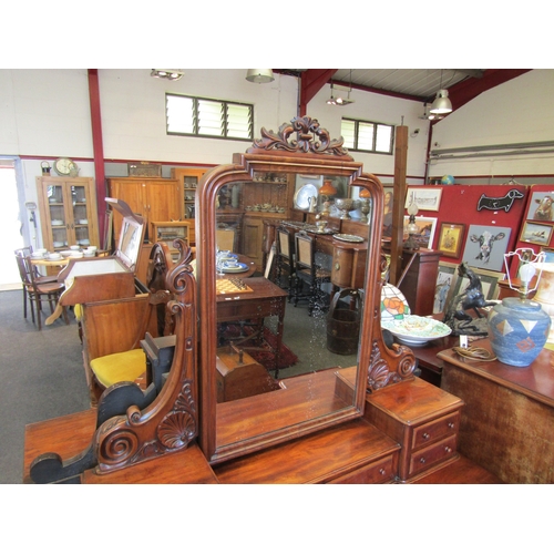 1144 - A Victorian mahogany dressing table, breakfront with scroll supports, eleven drawers, 178cm tall x 1... 