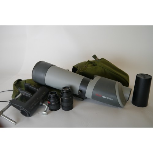 7075 - A Manfrotto Gruppo Tripod 128RCNAT complete with head Kona telescope TSN822M plus two lenses 50x & 3... 