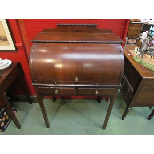 4122 - An Edwardian mahogany roll-top bureau, gallery back, twin frieze drawers, on square legs, 110cm tall... 