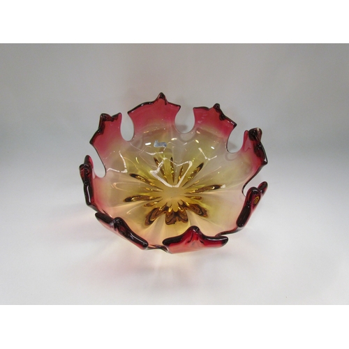 4135 - A Murano glass flower form bowl, lemon bleeding into cranberry, 26cm diameter