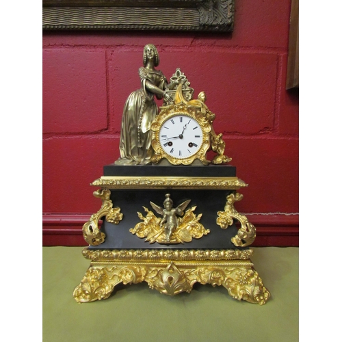 4189 - A French ormolu, brass and marble mantel clock, circa 1850, silk suspension 8-day brass movement mar... 