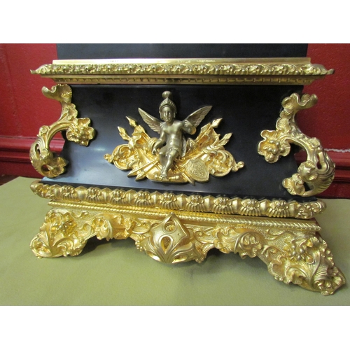 4189 - A French ormolu, brass and marble mantel clock, circa 1850, silk suspension 8-day brass movement mar... 