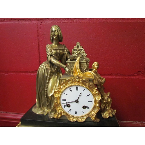 4189 - A French ormolu, brass and marble mantel clock, circa 1850, silk suspension 8-day brass movement mar... 