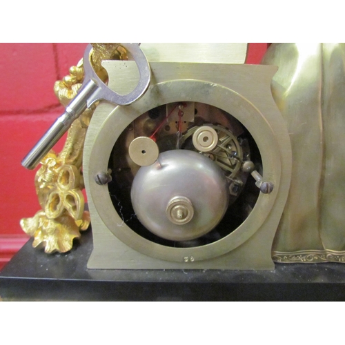 4189 - A French ormolu, brass and marble mantel clock, circa 1850, silk suspension 8-day brass movement mar... 