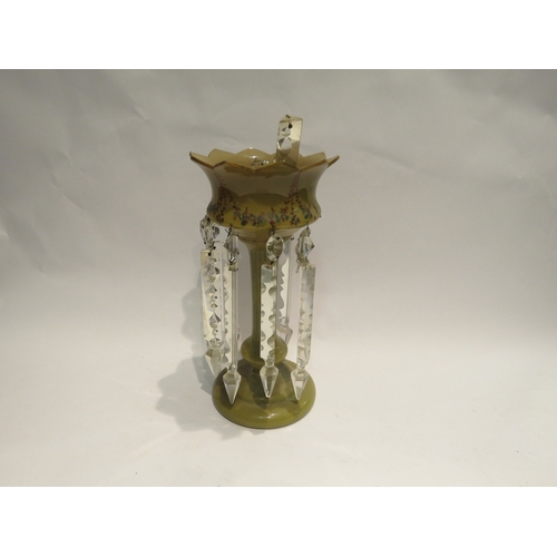 4235 - A glass lustre with crystal drops, 30cm tall, a/f