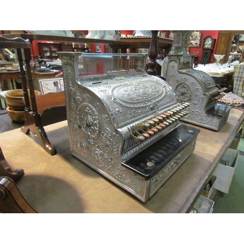 4239 - An NCR cash register; model 346, serial No. 796099, made in 1909.  Nickel plated case, Dolphin patte... 