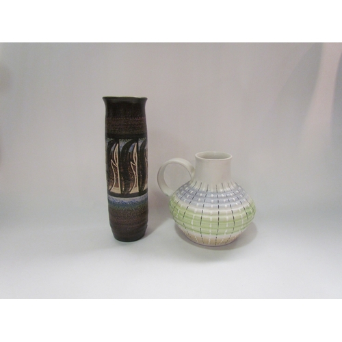 4294 - A Denby squat form ribbed jug 15cm high and a ceramic vase signed Sowerby to base, 24.5cm high