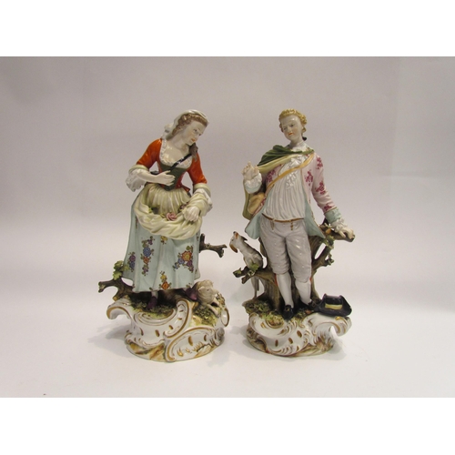 4307 - A pair of Continental porcelain figurines of courting couple, both a/f, approximately 27cm tall