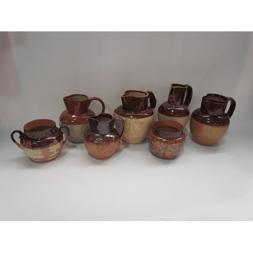 4317 - Five harvest jugs and a stoneware pot etc, (7)