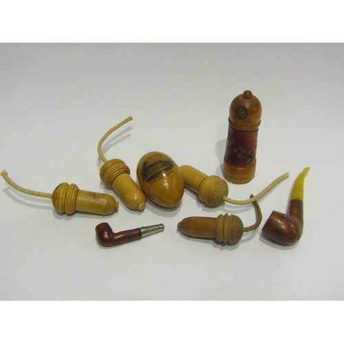 4414 - A bag of treen including fruit wood container with miniature scent bottle, four fruit wood container... 