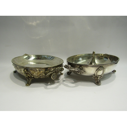 4454 - Two plated tureens (no covers) and a candle snuffer