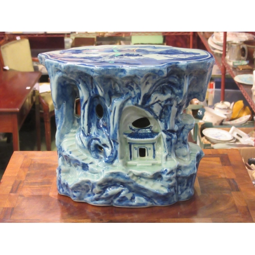 4008 - A modern Chinese blue and white jardiniere stand with rural village detailing, 23cm tall