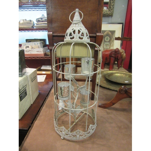 4012 - A candle stand as a birdcage with birds, 56cm tall