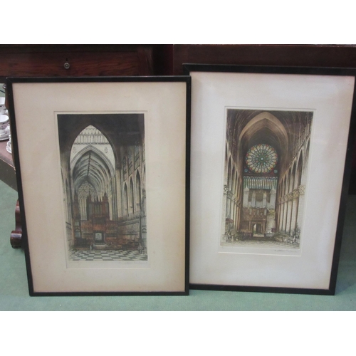 4017 - Two Edward Sharland coloured etchings depicting Cathedral interiors, Rouen and York Minster, both pe... 