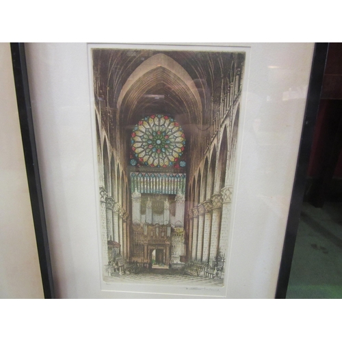 4017 - Two Edward Sharland coloured etchings depicting Cathedral interiors, Rouen and York Minster, both pe... 