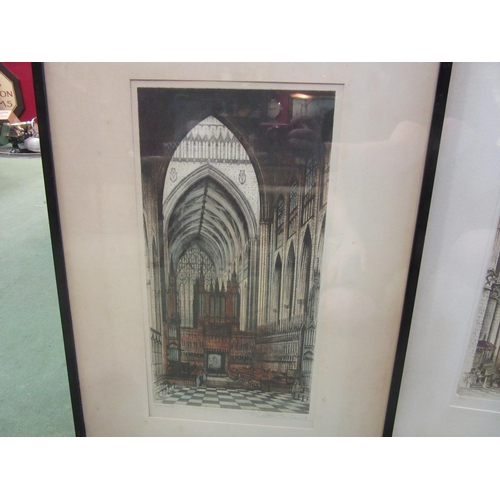 4017 - Two Edward Sharland coloured etchings depicting Cathedral interiors, Rouen and York Minster, both pe... 